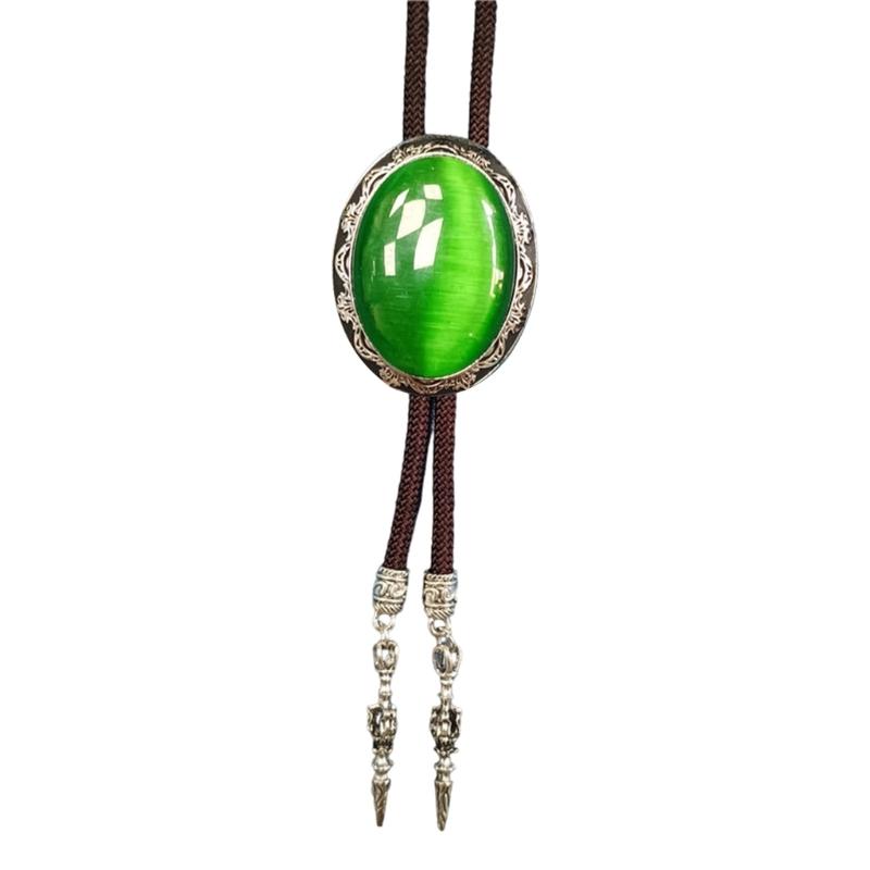 Adjustable Braided Cord Rodeos Bolo Tie Necktie Feature Oval Shape Stone Pendant Western Jewelry Necklace for Men Women