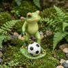 Weatherproof Frog Kicking Football Ornament Cute Frog Figurines Football Frog Sculpture  Desktop