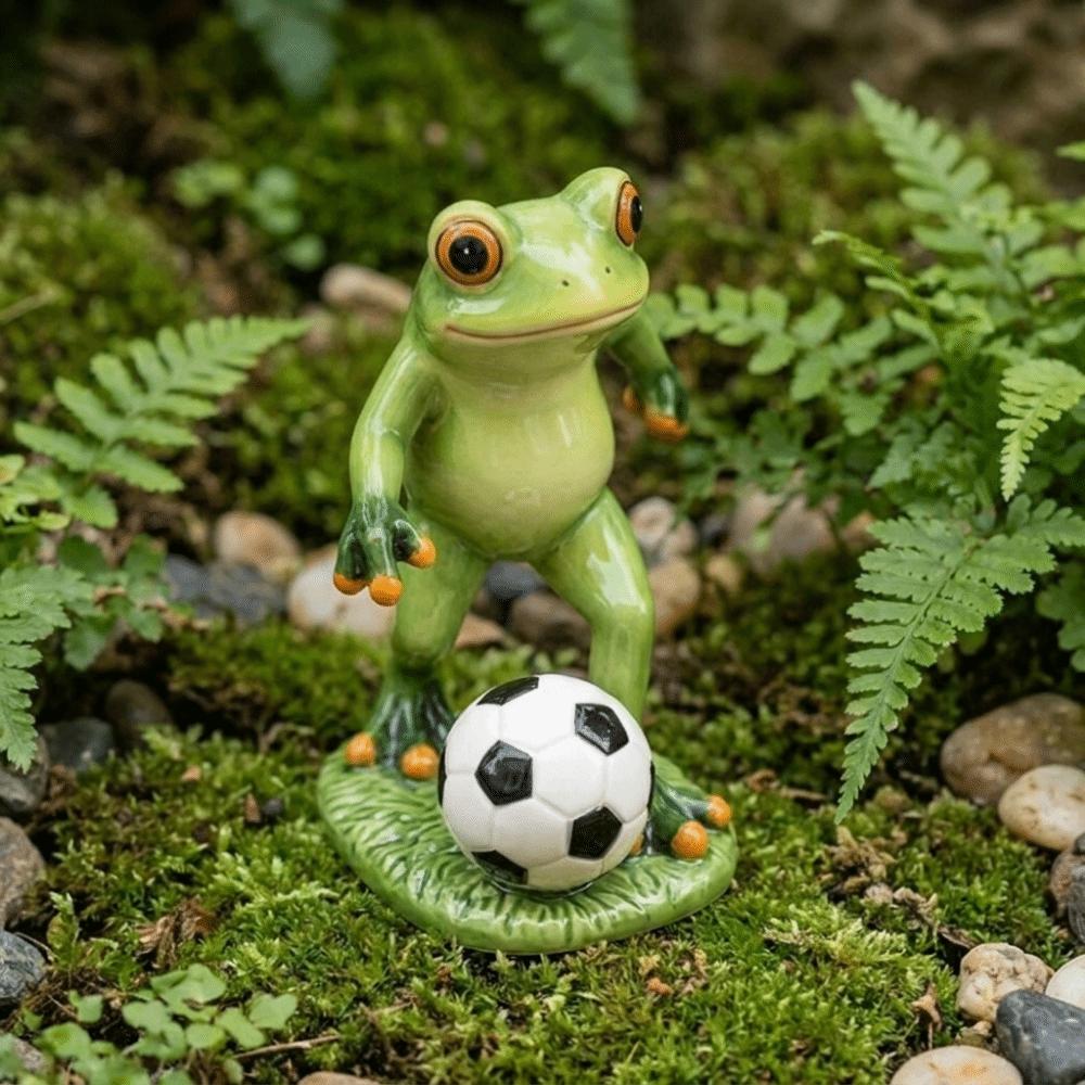 Weatherproof Frog Kicking Football Ornament Cute Frog Figurines Football Frog Sculpture Desktop