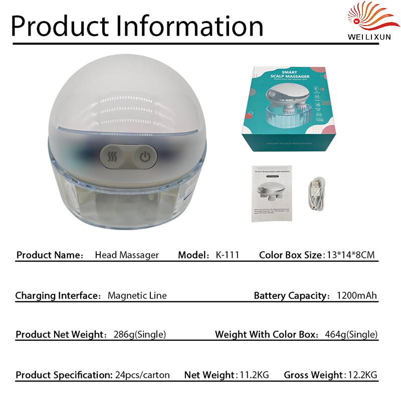 Malé Přenosné Masážní Přístroje na Pokožku Hlavy Horký Obklad Masáž Červeným Světlem Vodotěsné Uvolnění Stresu Masáž Hlavy Vibrační Hnětení
