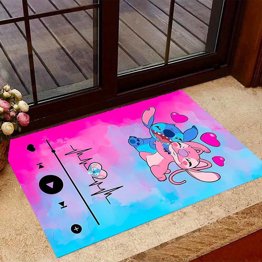 Stitch And Angel In Space Disney Cartoon Theme Anti-Slip Rug - Polyester, Home Decor, Suitable for Bedrooms, Living Rooms, Doorways, and Studios