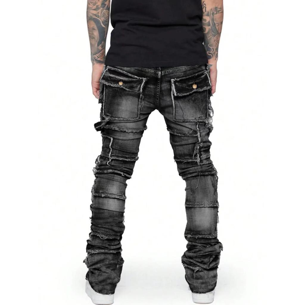 DRIPX Nuovi Jeans da Uomo Strappati Stacked Distressed Slim Fit Skinny Gamba Dritta Moda Hip Hop Pantaloni in Denim Streetwear Casuale