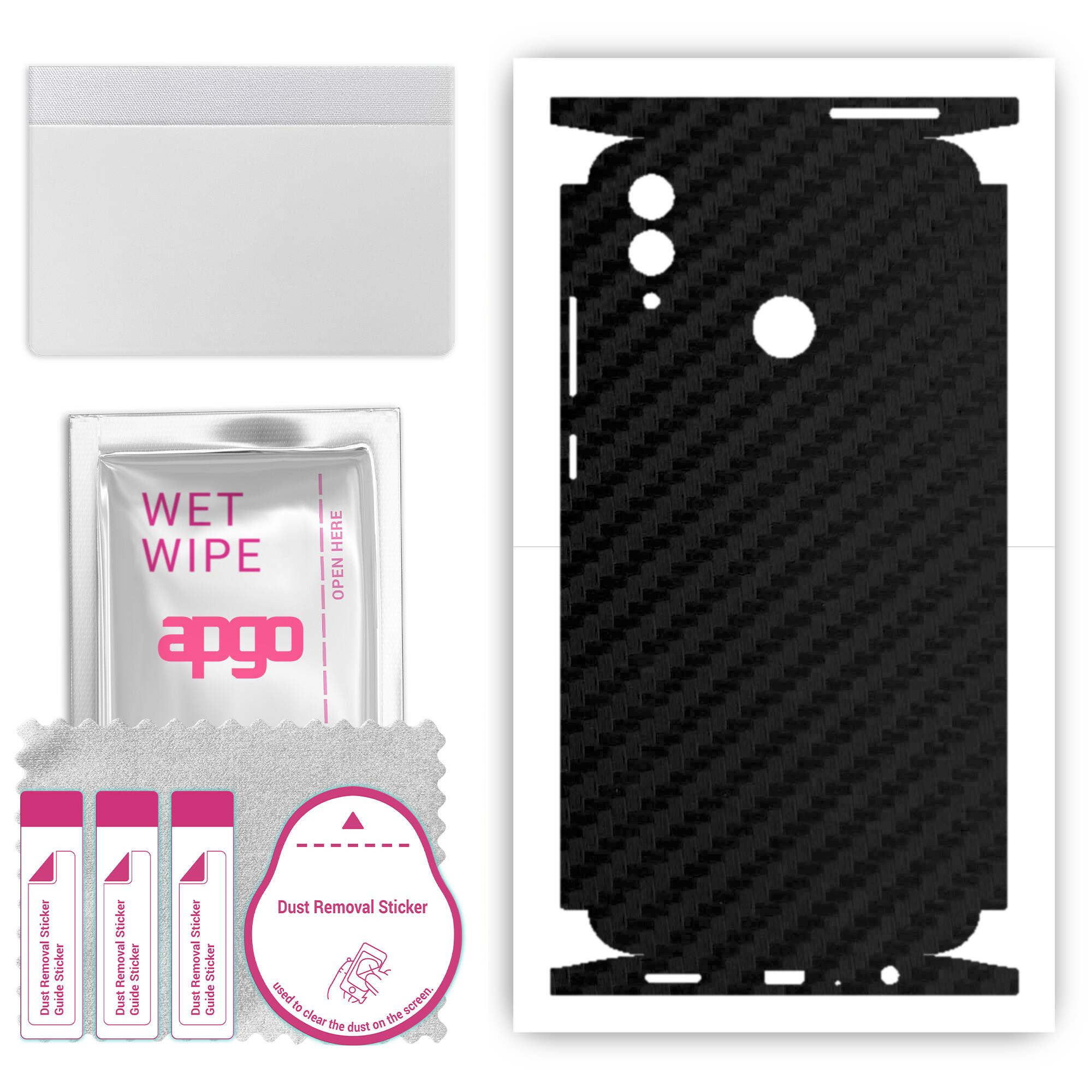 

apgo Protective Skin Sticker for the back+sides compatible with Honor 10 Lite, Full Wrap Film, Foil, Vinyl - Pattern Carbon Black