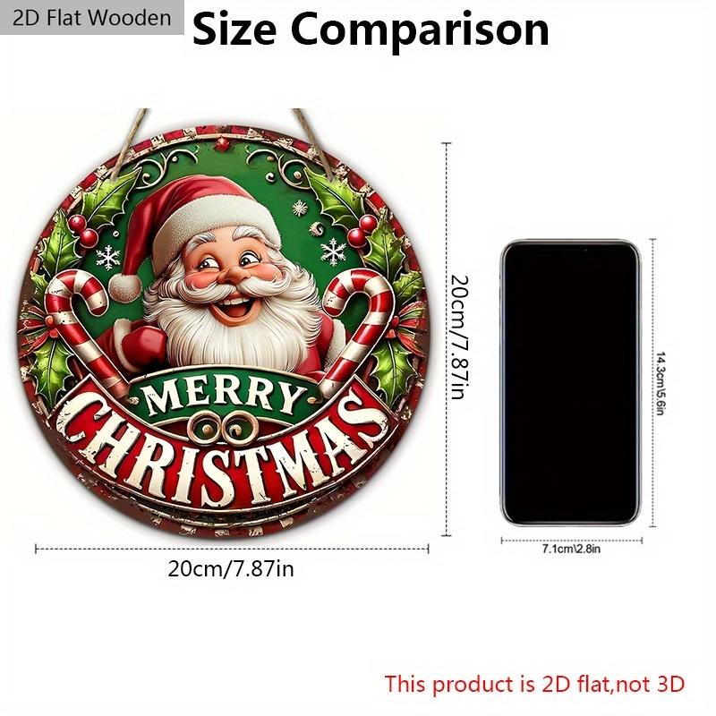 Wooden Christmas Sign with Santa Claus Pattern - Merry Christmas Round Sign for Front Door, Wall Hanging Decor - Ideal Christmas Gift