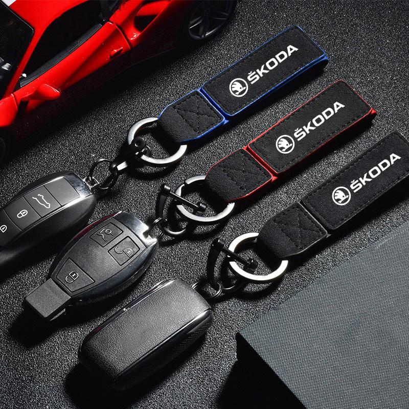 MBLH7 Luxury Car Vintage Leather Keychain Ring Suede Keyring For Skoda S Logo A7 Octavia A5 RS Rapid Fabia Superb KAMIQ Kodiaq Fabia