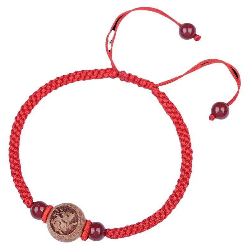 Peachwood Zodiac Red Rope Bracelet Men's Lucky Beads Woven Hand Strap Girls Kids Natural Cinnabar Bracelet Snake