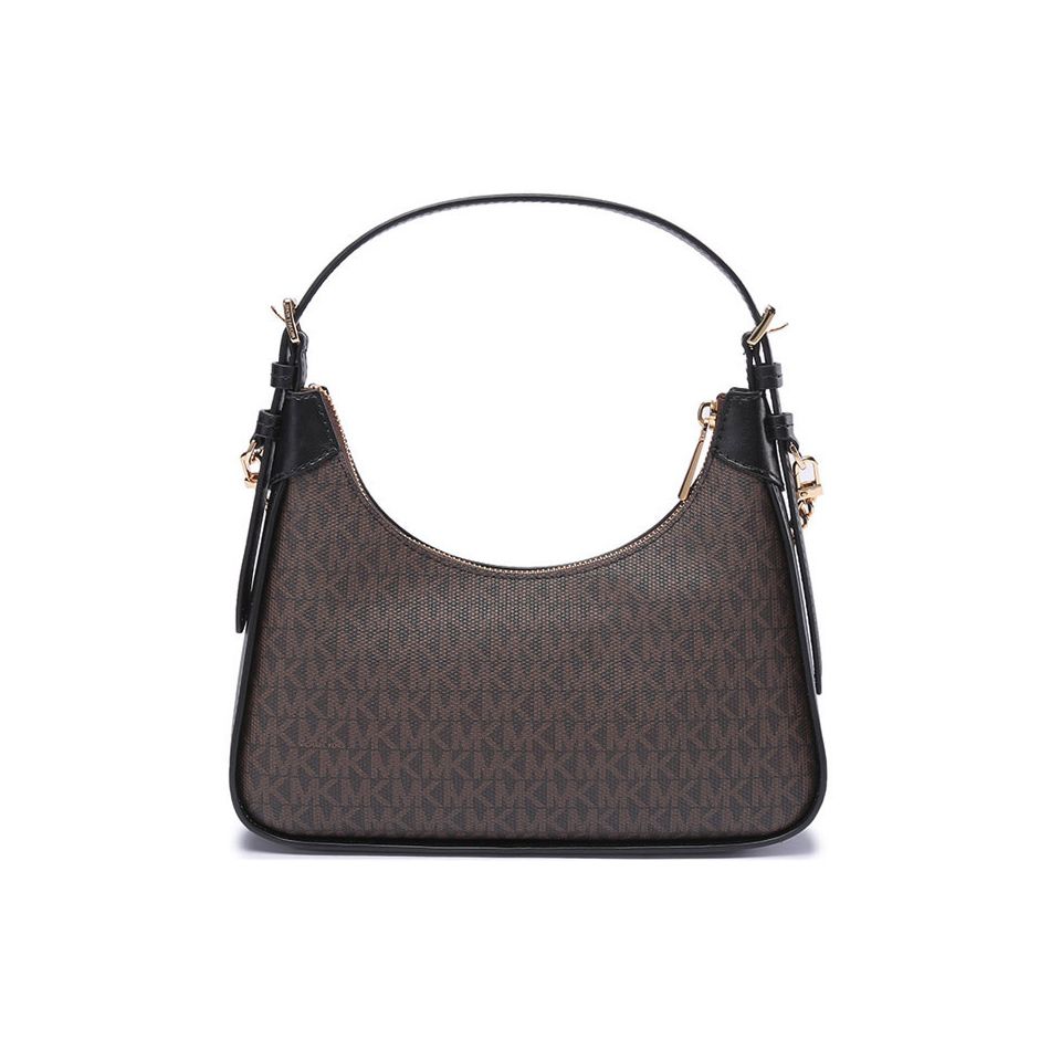 Michael Kors Mk Wilma Classic Monogram Print Zipper Closure Leather Shoulder Bag Women Shoulder Bag Black Brown 32R3G3WN6B-BROWN-BLK