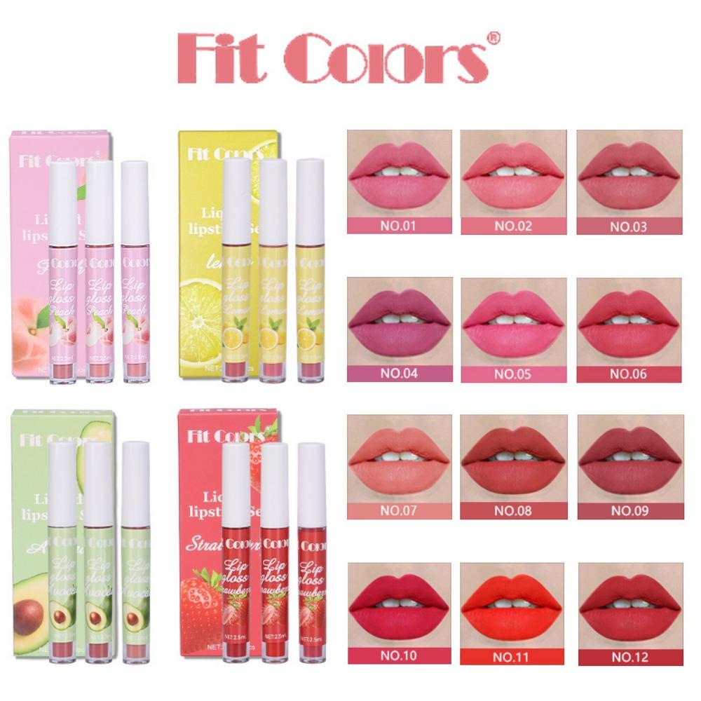 

Fit Colors 3 Фруктовый блеск для губ Коробка Туман Бархатная матовая матовая чашка Глазурь для губ Жидкая помада Помада