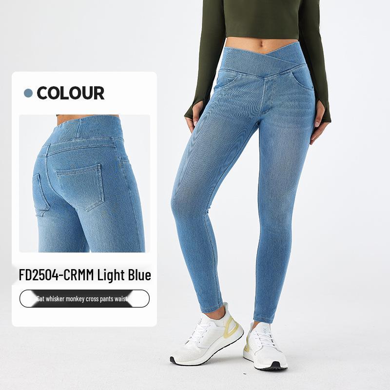 

Women s High-Waisted Cross-Cat-Ear Yoga Jeans - Slimming, Elastic Sports Pants XL