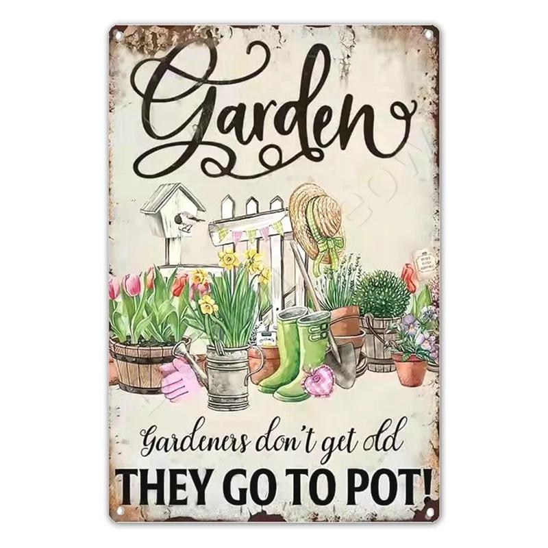 Welcome To Our Garden Metal Tin Signs, Dirty Hoe Wall Art, Sunflower Retro Poster for Home, Yard, Plants Decor, Garden Rule S