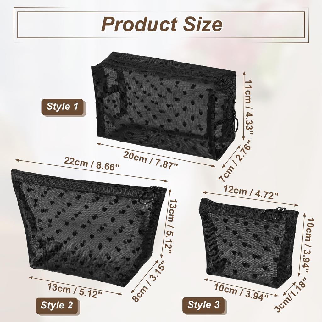 VOCOSTE Makeup Mesh Storage Large Perfect for Business Trips and Black Pouch, Pouch, Pouch, Multifunctional, Capacity, Travel, Clear, 3-Pack,
