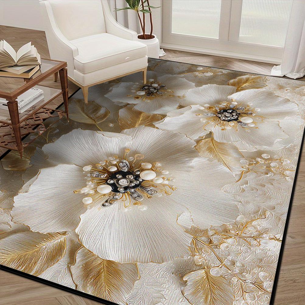 3D Floral Printing Carpet Luxurious Decoration Living Room Sofa Area Rugs for Bedroom Cloakroom Washable Soft Non-slip Floor Mat