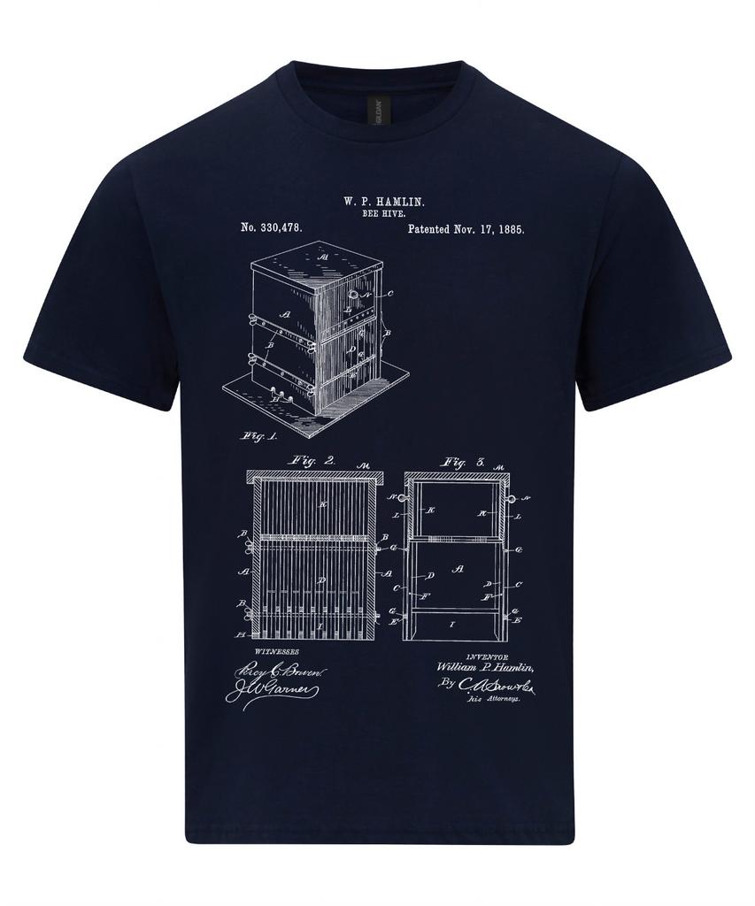 Bee Hive Patent T Shirt, Bee Keeper, Honey Bee, Apiary, Beehive T-Shirt