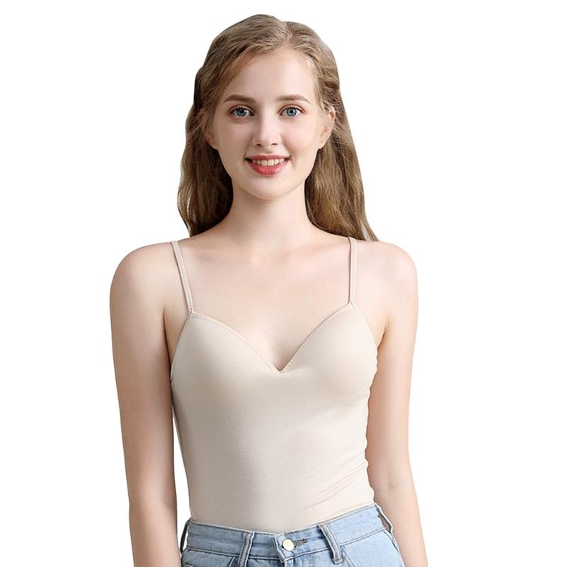 Modal Adjustable Strap Built In Bra Padded Self Mold Bra Tank Tops Crop