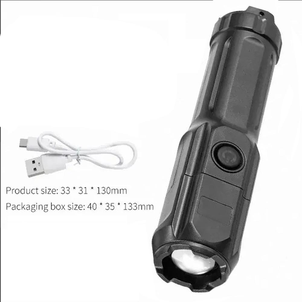 Telescopic Zoom Tactical Flashlights Rechargeable LED Torch 4 Lighting Modes Long-Range Waterproof Camping Fishing Flashlight
