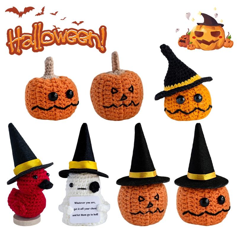 Crochet Pumpkin Ornament Halloween Decoration 2025 Office Desk Accessorie Room Desktop Decor Funny Crochet Crafts
