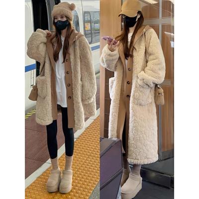 Koreanischer Lässiger Stil Lammwolle Winter Dick Warm Damen Langer Mantel Faux Zweiteilige Jacke