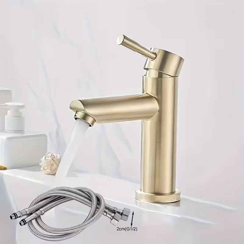 Brushed Golden Stainless Steel Faucet for Bathroom Sink, a Minimalist And Luxurious Hot And Cold Water Tap.