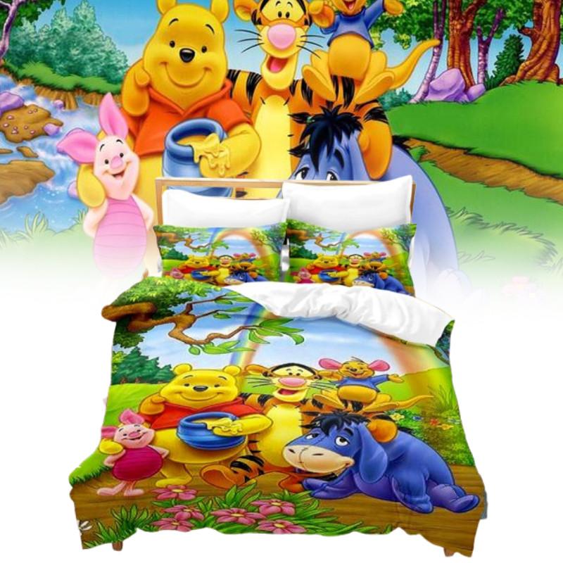 Winnie The Pooh Pattern Threepiece Bedding Set With Active Dyeing Technology For Bedroom Use