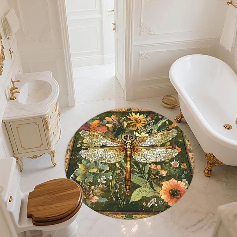 Vintage Dragonfly,Round Area Rug,Carpet Rug for Living Room Bedroom Sofa Playroom Decor,Non-slip Floor Mat