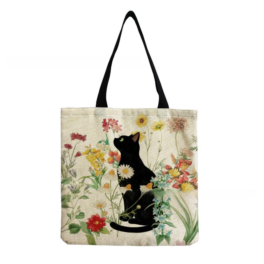 Geantă Tote Vintage din In pentru Femei - Capacitate Mare cu Imprimeu Pisici Geantă de Umăr pentru Casual & Cumpărături KTB