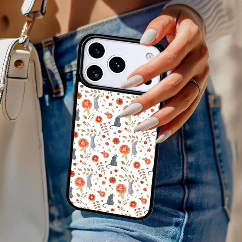 Lovely Flower Cat Animal Pattern Phone Case For iPhone 17 Air 14 15 13 12 Max Cover For Apple 16e 11 Pro Max Plus Coque