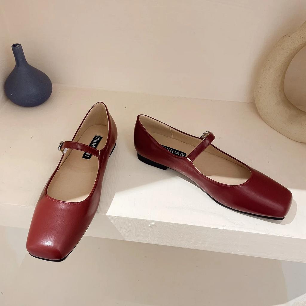 Fashion Flat Shoes for Women 2025 Spring Autumn Mary Janes Shoes Square Toe Shallow Casual Ladies Shoes Women's Plus Size 41-43 loafers