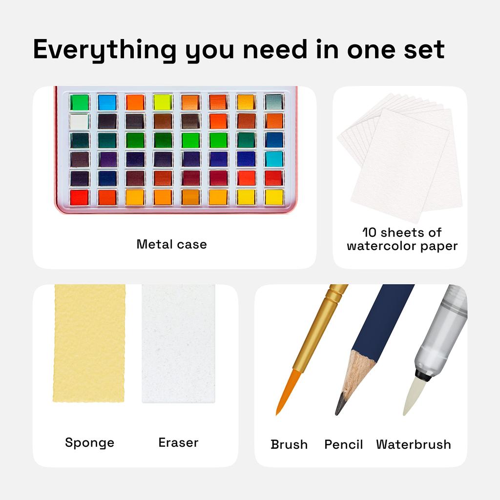 Artistro Watercolor Paint 48 Vibrant Tin Includes 4 Metallic and 4 Fluorescent Watercolor Paints for Adults and Art Supplies for Beginners and