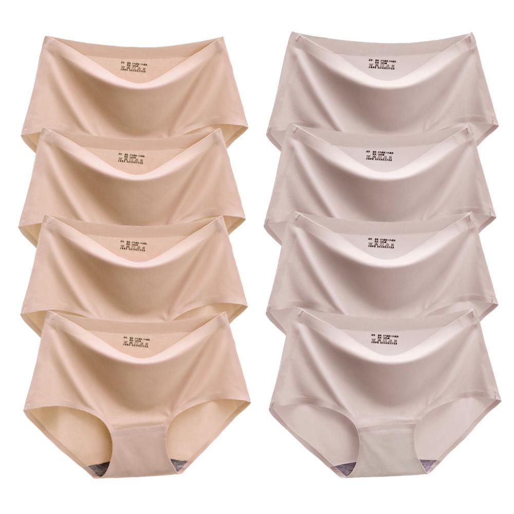 Chiloți de damă Chiloți fără cusături uni Mărimi mari Chiloți confortabili Lenjerie din satin de mătase Lenjerie de corp sănătoasă 8 buc/set