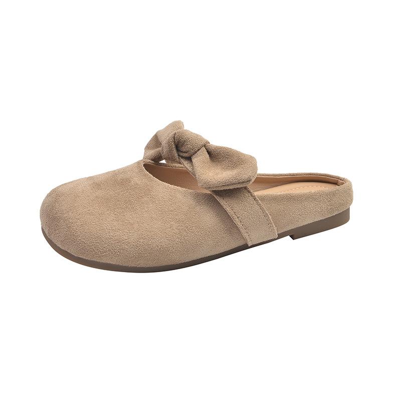 

Baotou slippers round head bow new casual slippers women s flat bottom one pedal baotou half slippers soft bottom slippers 40 хакі