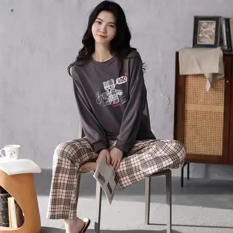 Herbst Frühling Frauen Neue Pyjamas Set Langarm Rundhals Frau Nachtwäsche Pringitng Mädchen Casual Loungewear
