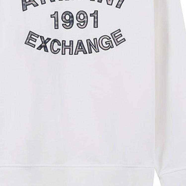 Armani Exchange Cotton Plaid Logo Outline Embroidered Loose Heavyweight Crew Neck Long Sleeve Sweatshirt Men Sweatshirt White 6RZMGA-ZJ4XZ-1116