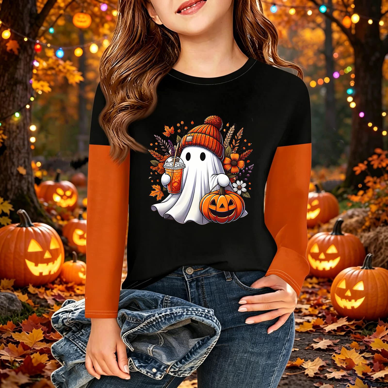 Kids  Halloween Printed Long Sleeve T-Shirt Casual Neck Top for Boys Girls 110