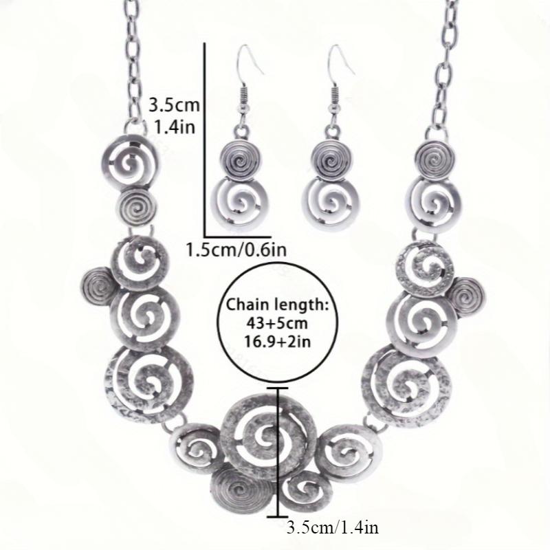 Vintage Ethnic Style Size Swirl Earrings Necklace Jewelry Two Piece Set For Women Elegant Bohemian Jewellery Accessories Gifts