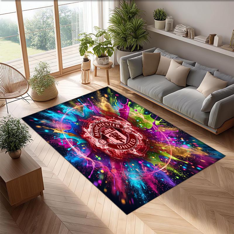 Tappeto in Flanella Stampato Manchester United Antiscivolo Morbido Poliestere Tappeto per Pavimento Tappetino Decorativo per Interni per Camera da Letto Soggiorno Divano