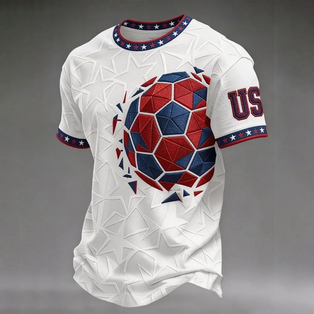 Men's Casual Crew Neck Lightweight Breathable Short Sleeve Top Soccer Print World Letter Pattern Sports Tee Shirt