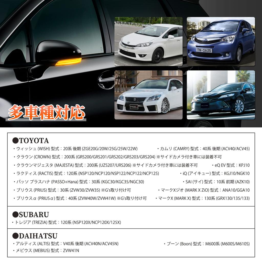 POPMOTORZ Door Mirror Turn Signals for Prius Prius Alpha Camry Mark X Mark X Geo and 10 Series Flowing Position Indicators with Daytime Running Light