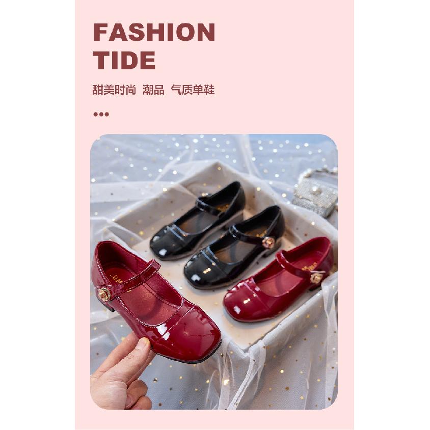 Girls' High-heeled Shoes, Children's Princess Leather Shoes, New Spring and Autumn Model, Black Patent Leather, Soft-soled Baby Shoes