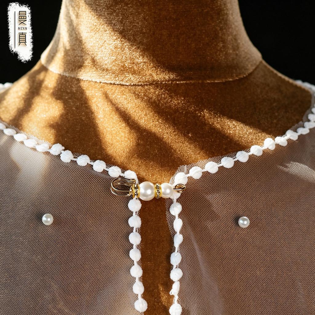 Mantello Nuziale in Tulle con Frange di Perle, Stola Corta Trasparente da Matrimonio con Chiusura Frontale a Perla, Coprispalle Perlate per Abito da Sposa Sirena Senza Spalline, Servizio Fotografico