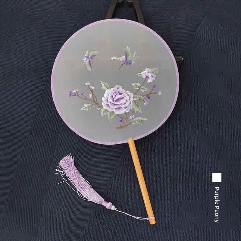 Embroidered Round Fan, Chinese Ancient Style Round Fan, Fairy-Like Hanfu Cheongsam Fan, Classical Palace Fan, Gardenia Jasmine Dance Fan