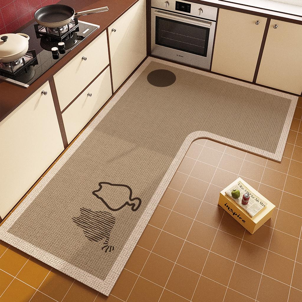 Floor Mat For Kitchen Non-Slip Waterproof Oil-Proof Carpet Cute Paw Pattern Leather Rug L-Shaped Home Decoration Mats