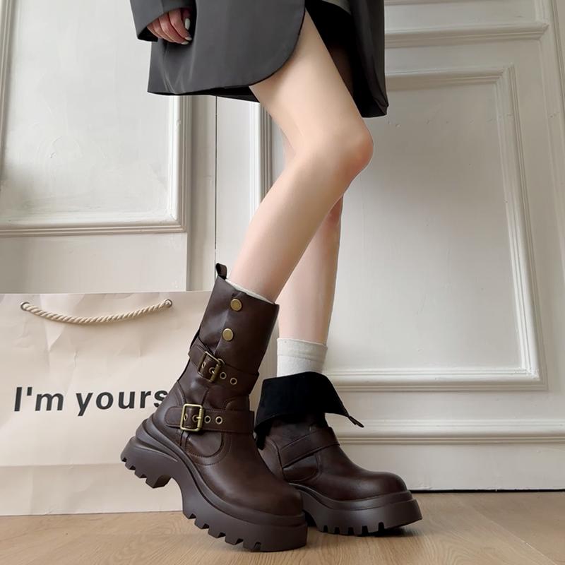 Fashion Winter Design Platform Heel Women Ankle Boots Fashion Slip On Height Increase Shoes Punk Style Short Botas De Mujer