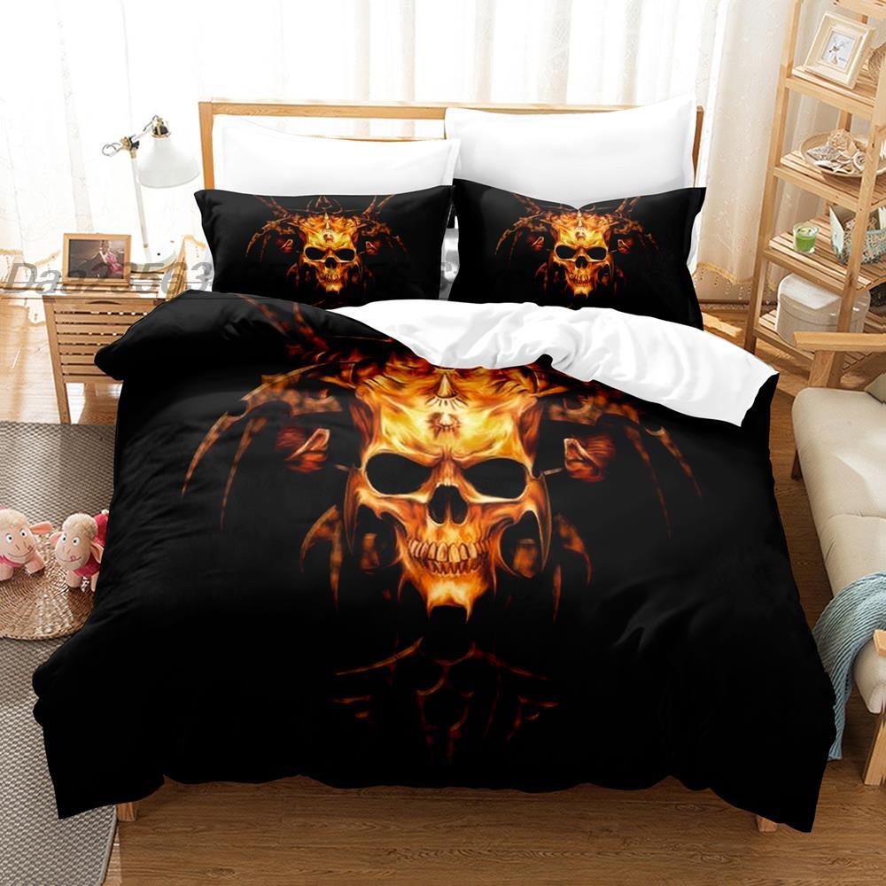 Dark Satanic Duvet Cover Set Satan Goat Inverted Pentagram Skull Bedding Set Full King Size Bed Set Bedroom Comforter Cover Set