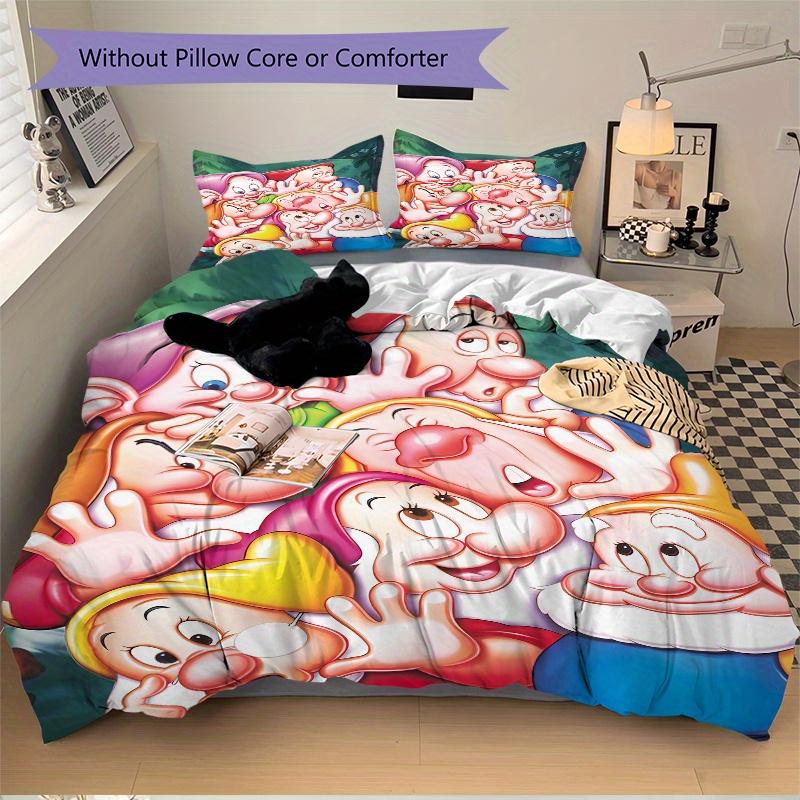 3pcs Seven Dwarfs Bedding Set 1 Soft Quilt Cover + 2 Pillowcases, Machine Washable Suitable for All SeasonsS084