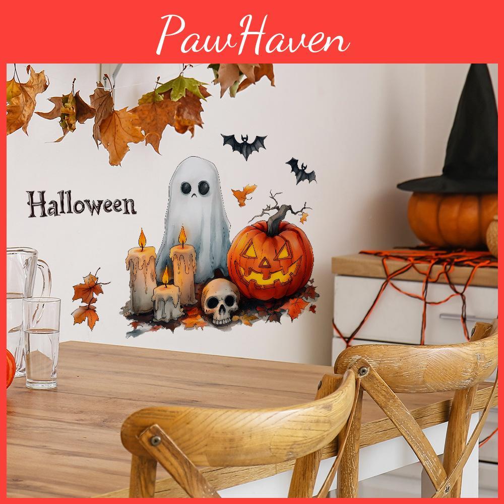 Pumpkin Ghost Halloween Candle Living Room Entrance Home Decor Wall Stickers