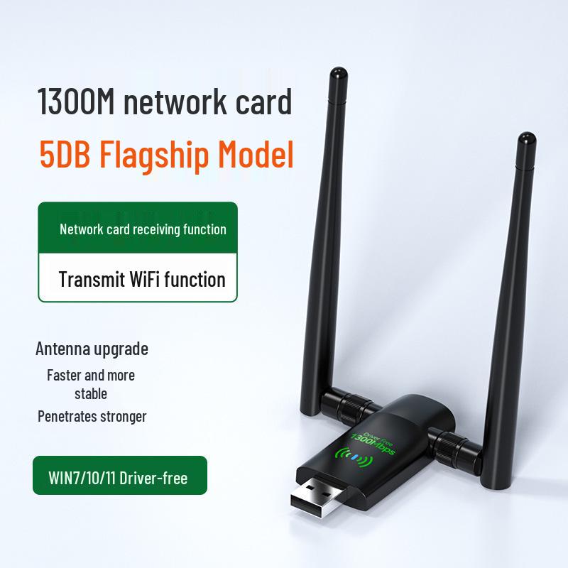 1300m Dual-Band USB Wireless Network Card - 5G Gigabit High-Speed WiFi for Desktop & Laptop (Driver-Free)