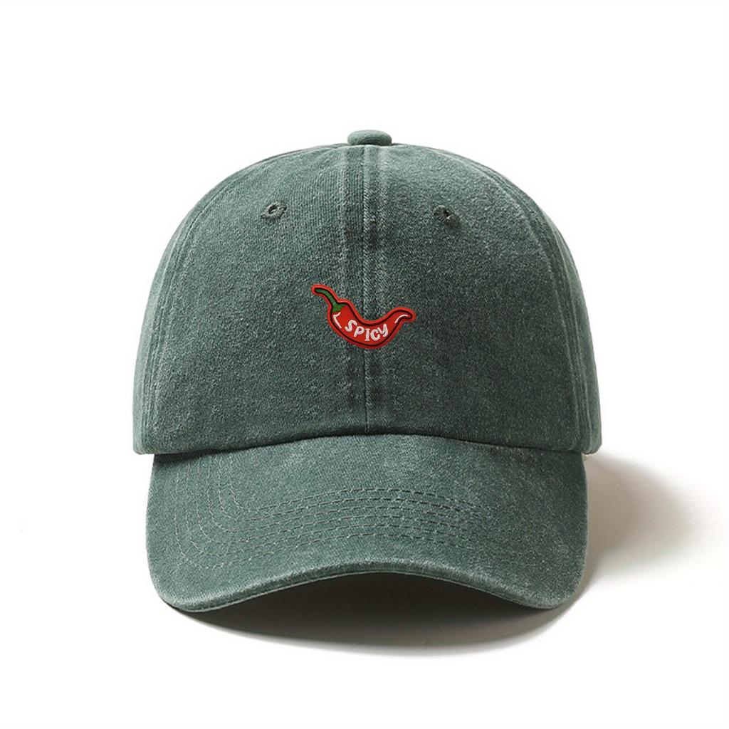 1pc Vintage Washed Baseball Caps for Women,with Chili Pepper Embroidery,Adjustable Snapback,Lightweight Breathable for Outdoor