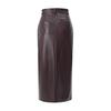 Faux Leather Maxi Skirt Solid Color High Waist Slit Hem Maxi Skirt Windproof Velvet Lining Straight Fit Long Skirt
