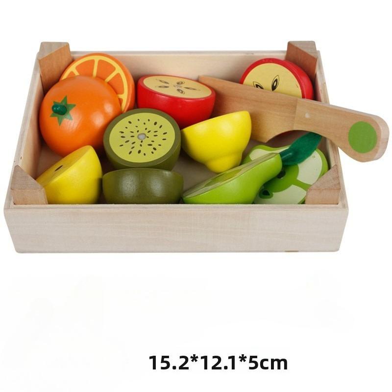 Holz Simulation Küche Rollenspiel Spielzeug Klassisches Spiel Montessori Lernspielzeug für Kinder Kinder Geschenk Obst Gemüse Schneideset