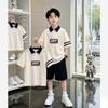 Boys' Cotton Polo T-Shirt Set - Summer 2026, Letter Color Block, Short-Sleeved, for Older Kids